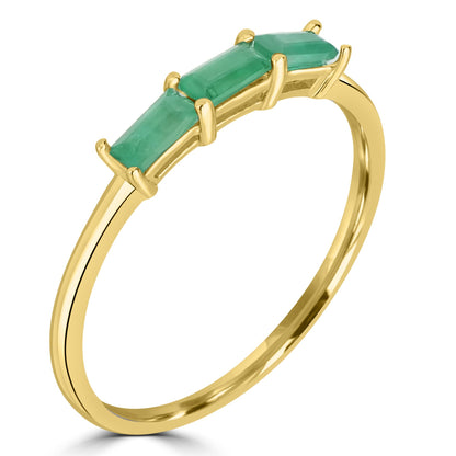 Heidi 14K Gold Over Sterling Silver Emerald Gemstone Stackable 3-Stone Baguette Ring, Sizes 6 to 8