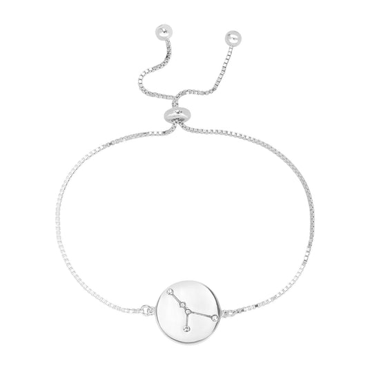 Sterling Silver Cancer Zodiac Crystal Bracelet with Adjustable Chain, 5 to 9 Inches