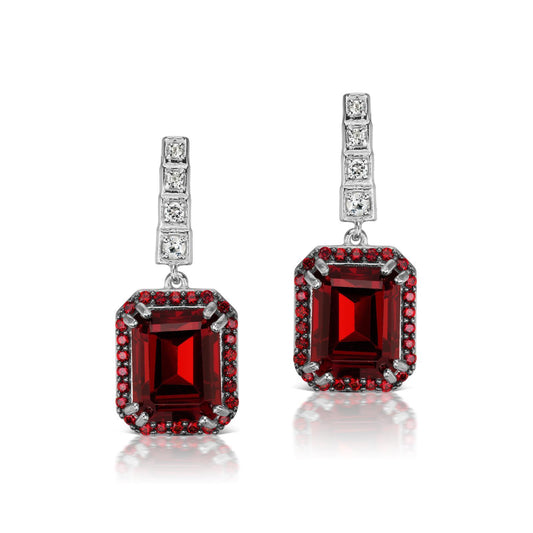 Gemistry Pyrope Garnet and White Topaz Gemstone Drop Earrings in 925 Sterling Silver, Birthstone Earrings Gift for Women