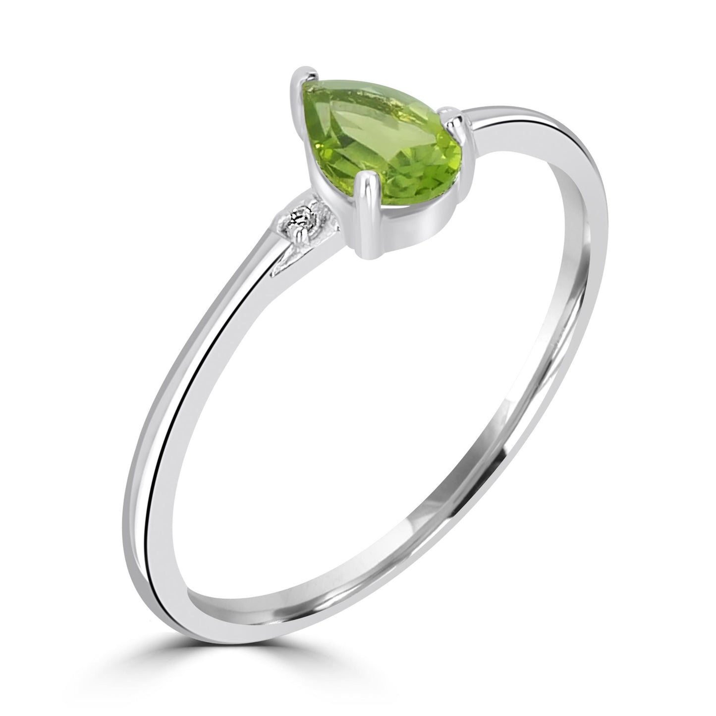 Dew Sterling Silver Peridot and White Topaz Gemstone Stackable Pear Ring, Sizes 6 to 8