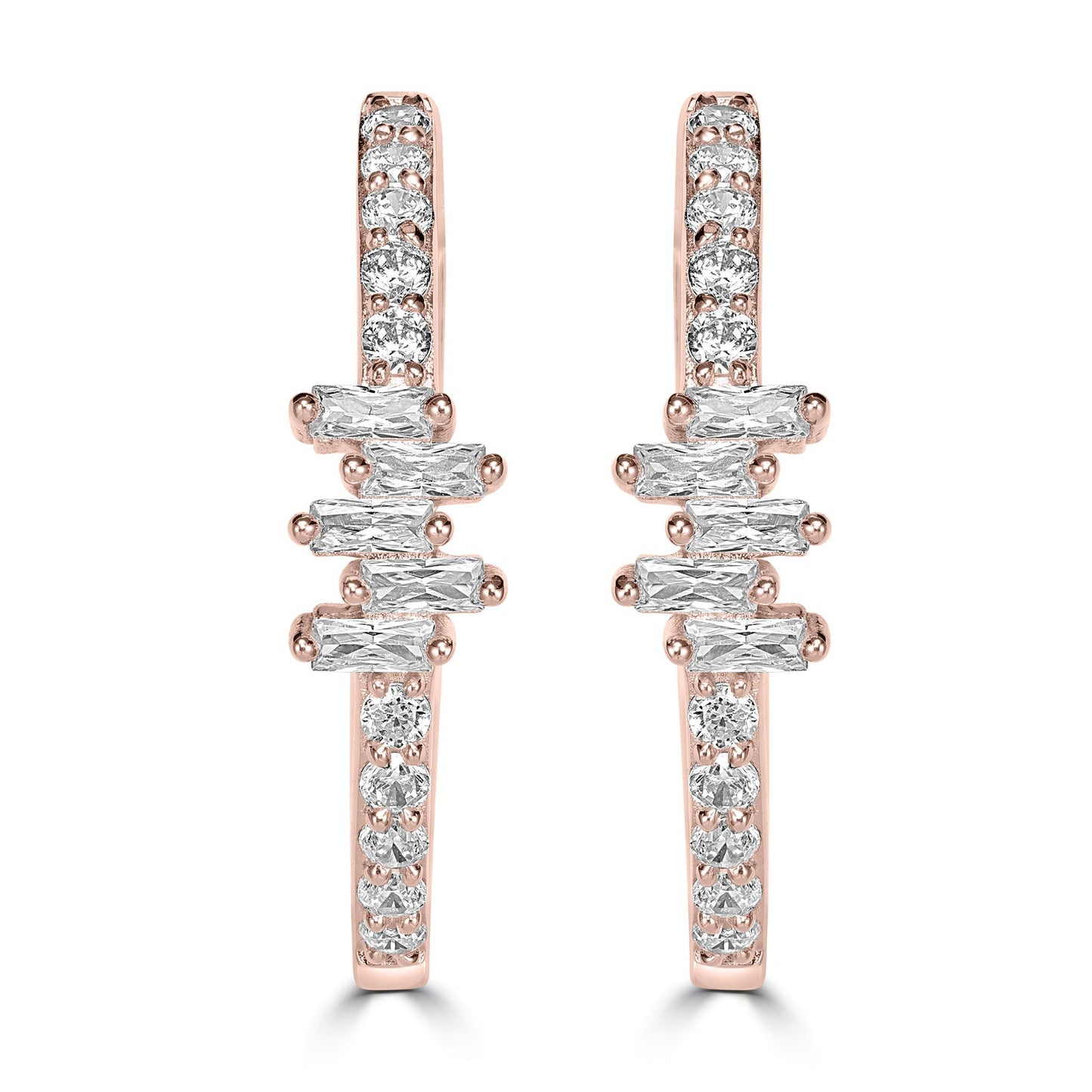 Kathy Levine Rose Gold-Plated Sterling Silver Cubic Zirconia Icicles Baguette 1-Inch Hoop Earrings