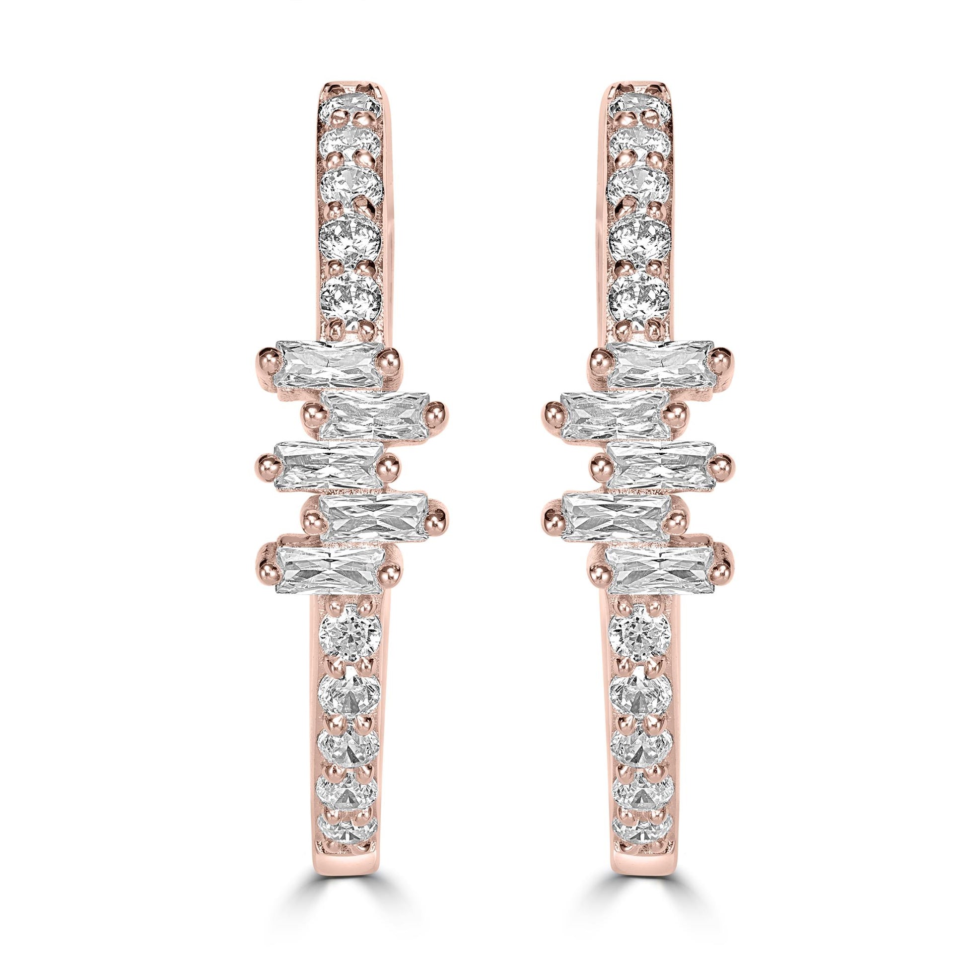 Kathy Levine Rose Gold-Plated Sterling Silver Cubic Zirconia Icicles Baguette 1-Inch Hoop Earrings