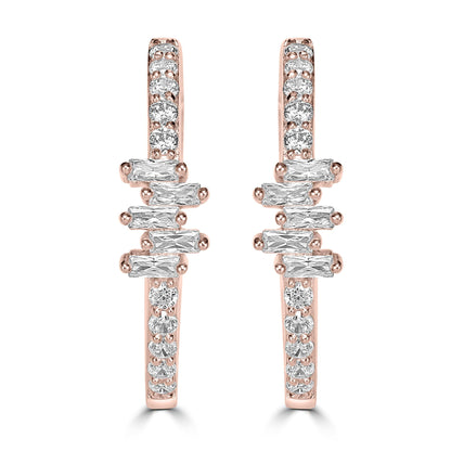 Kathy Levine Rose Gold-Plated Sterling Silver Cubic Zirconia Icicles Baguette 1-Inch Hoop Earrings