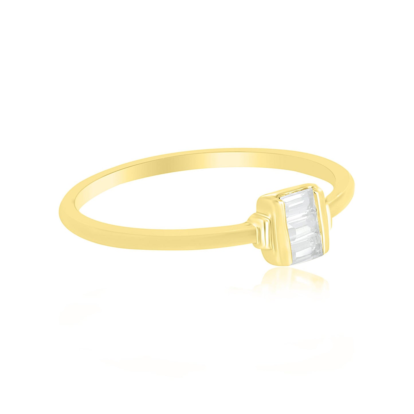 Ava 14K Gold Over Sterling Silver White Topaz Stackable 3-Stone Baguette Ring, Size 6 to 8