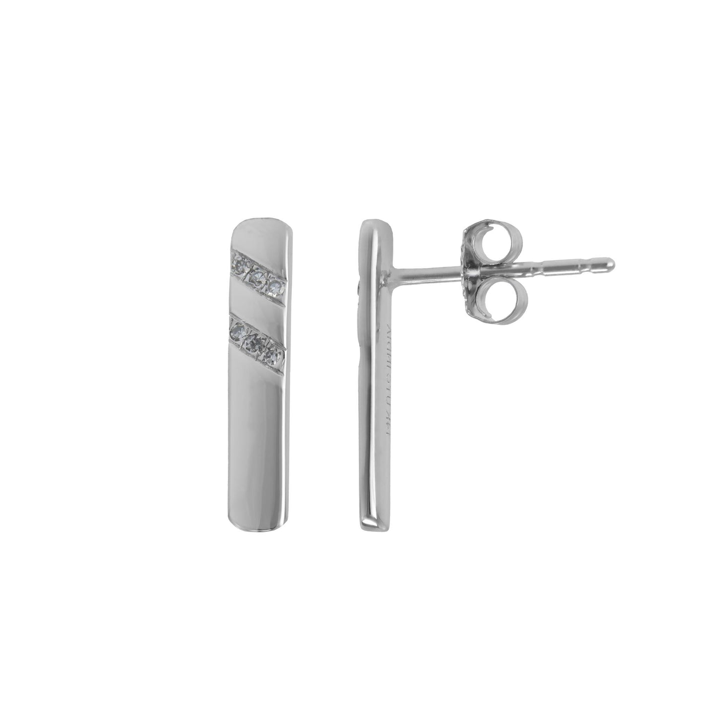 14K White Gold .042 Carat Diamond Bar Stud Earrings