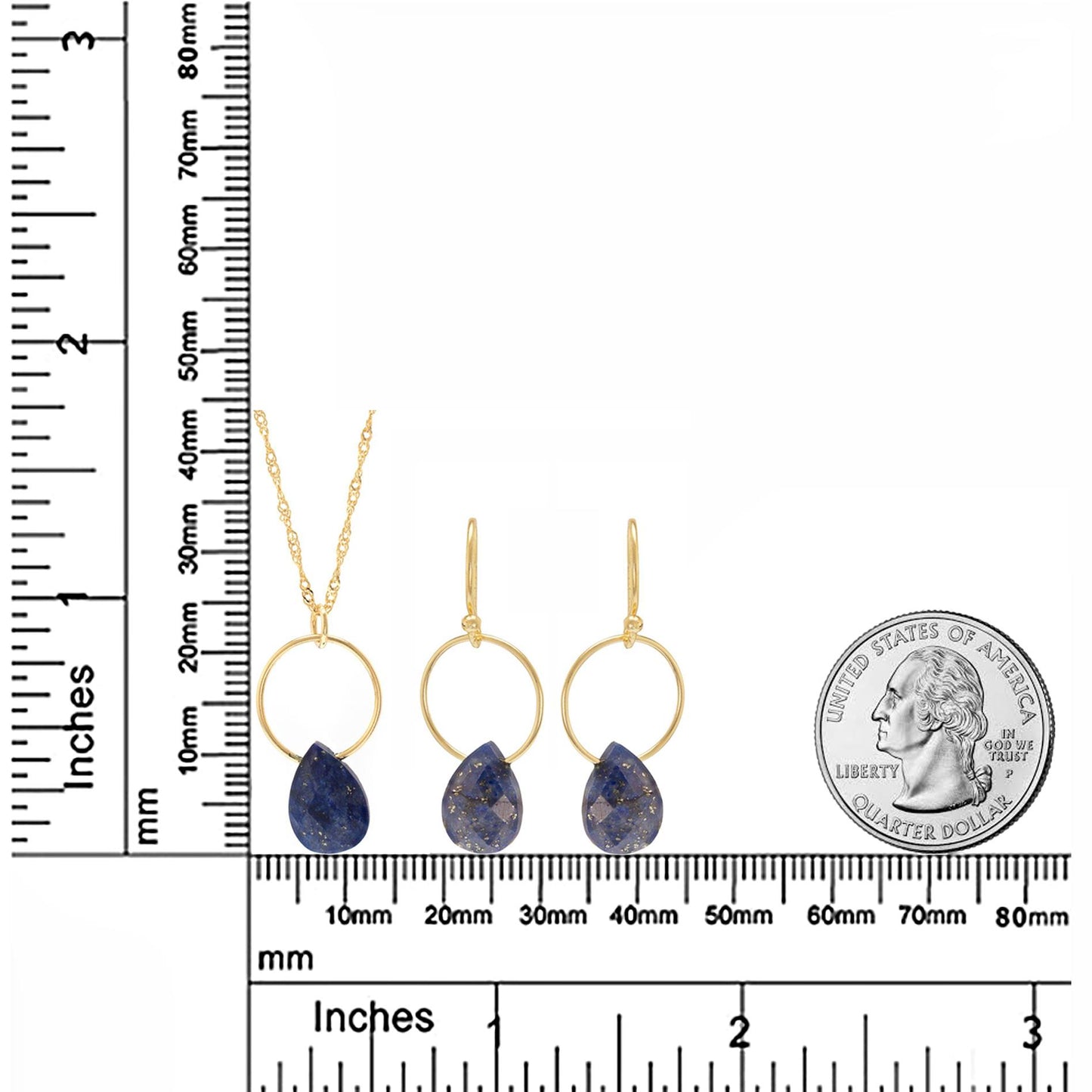 14K Gold Over Sterling Silver Lapis 18 Inch Pendant Necklace and Dangle Earring Set