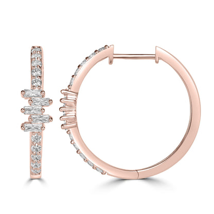 Kathy Levine Rose Gold-Plated Sterling Silver Cubic Zirconia Icicles Baguette 1-Inch Hoop Earrings