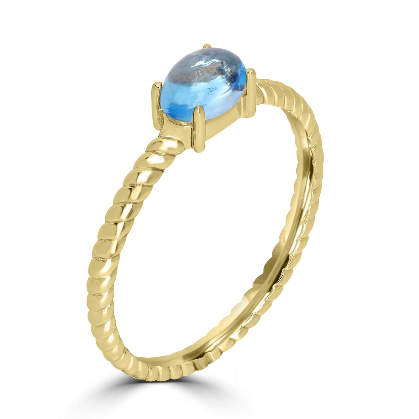 Fiona 14k Gold Oval Solitaire Swiss Blue Topaz Gemstone Stackable Ring