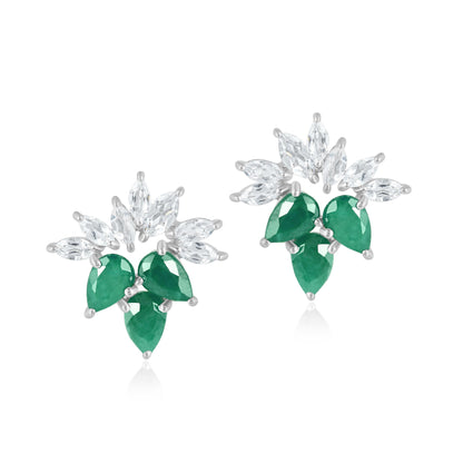 14K White Gold Emerald and White Topaz Stud Earrings