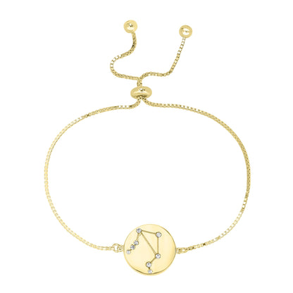 14k Gold Over Brass Libra Zodiac Crystal Bracelet with Adjustable Chain 5 to 9 Inches