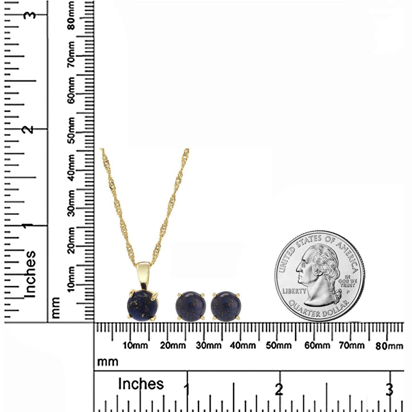 Gemistry Womens or Girls 925 Sterling Silver Genuine Round Lapis Pendant Necklace Earring Set Gemstone and Birthstone Jewelry Gift For Her. Birthday|Wedding|Anniversary.