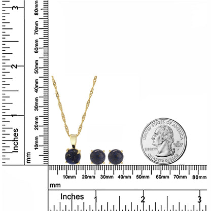 Gemistry Womens or Girls 925 Sterling Silver Genuine Round Lapis Pendant Necklace Earring Set Gemstone and Birthstone Jewelry Gift For Her. Birthday|Wedding|Anniversary.