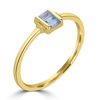 Ava 14k Gold over Sterling Silver Swiss Blue Topaz Gemstone Stackable 3-Stone Baguette Ring