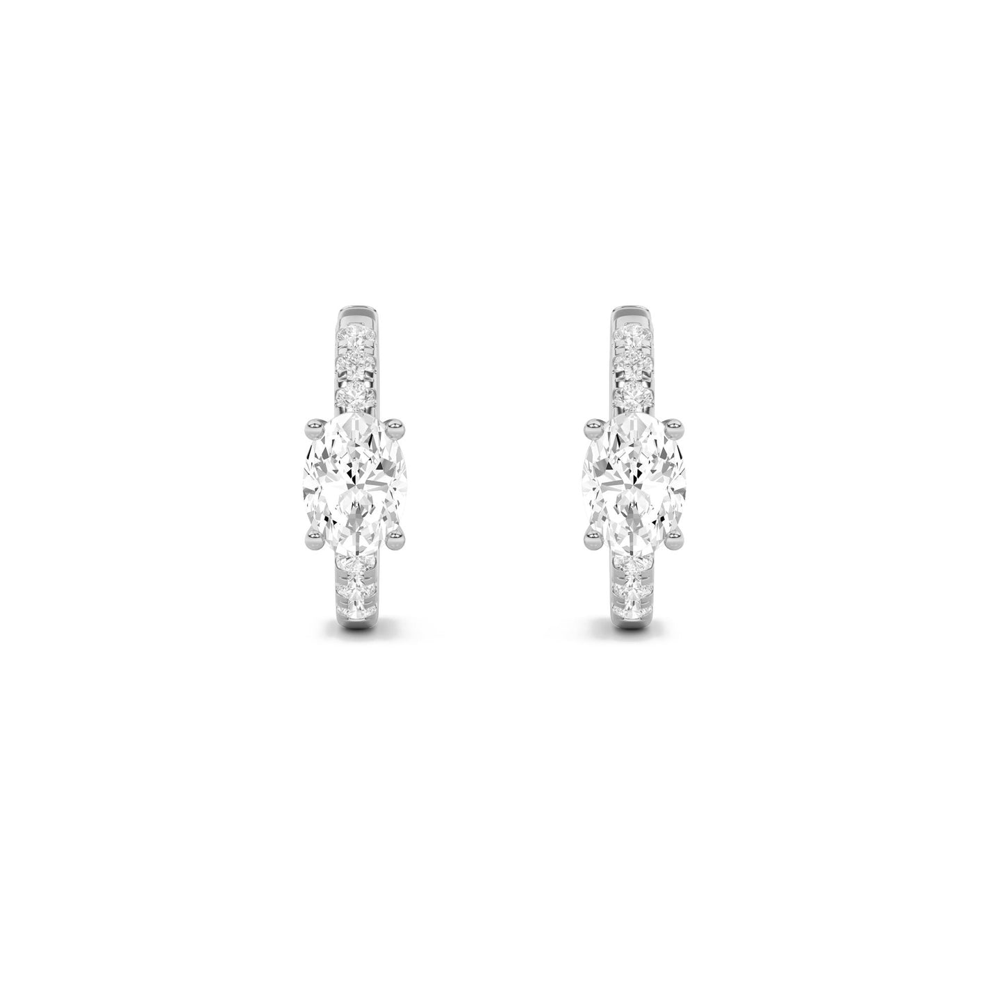 14K White Gold 1.5 CTTW Lab Grown Diamond Oval Cut Hoop Earrings