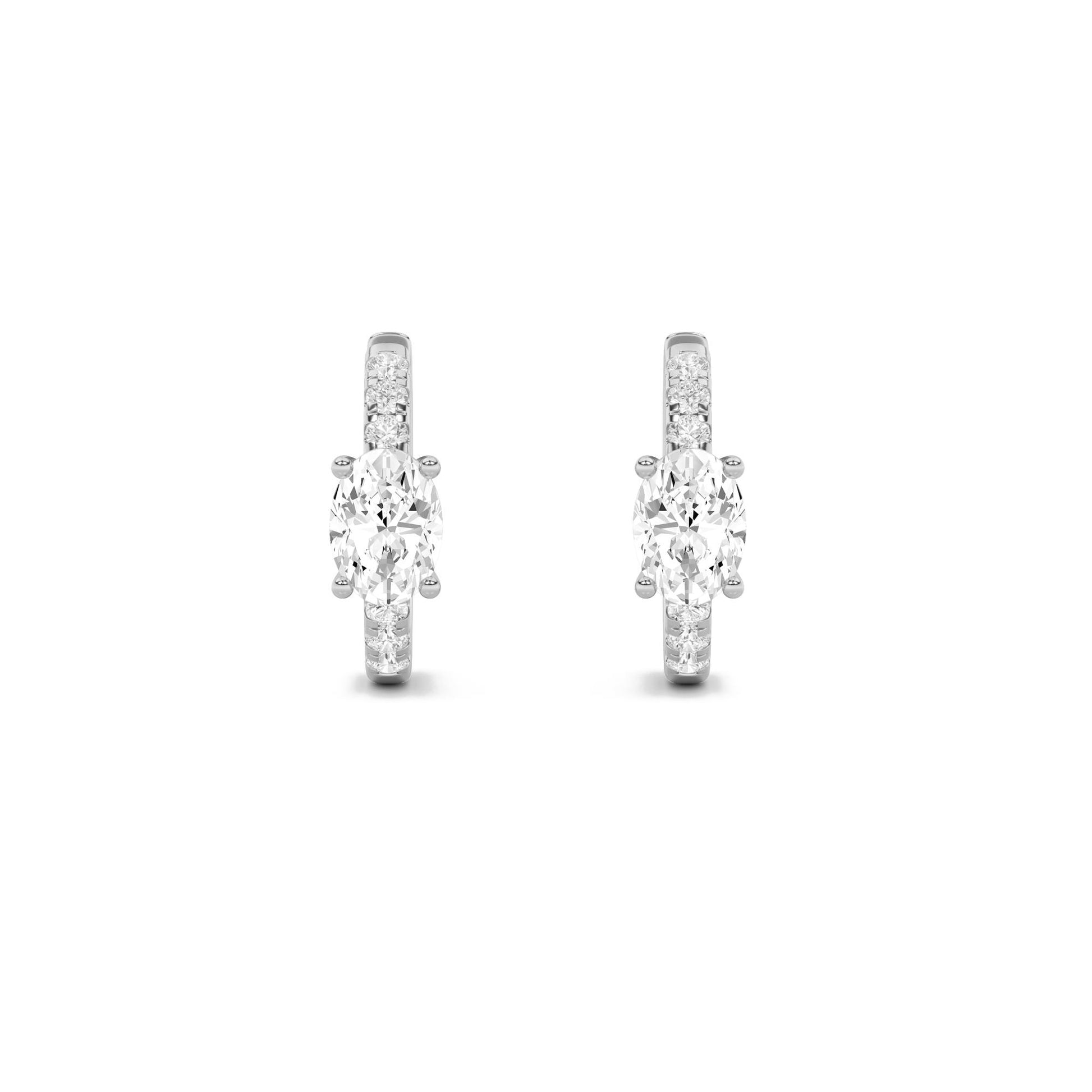 14K White Gold 1.5 CTTW Lab Grown Diamond Oval Cut Hoop Earrings