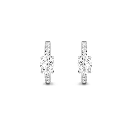 14K White Gold 1.5 CTTW Lab Grown Diamond Oval Cut Hoop Earrings