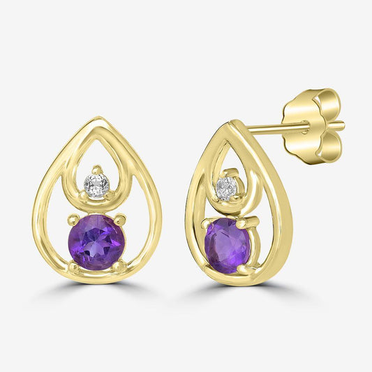 Gold-Plated Sterling Silver Amethyst and White Topaz Stud Earrings