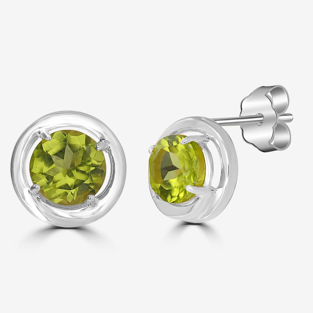 Gemistry 925 Sterling Silver Round Genuine Peridot Stud Earrings