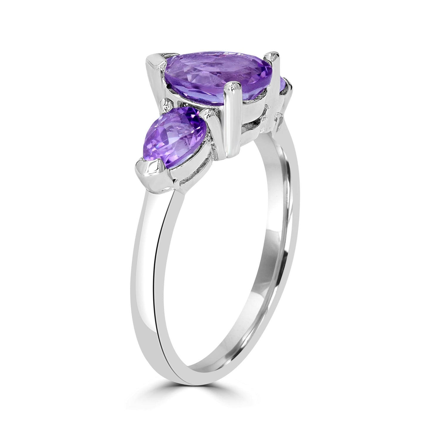 Sterling Silver Amethyst 3-Stone Pear-Cut Ring, Sizes 7 to 9