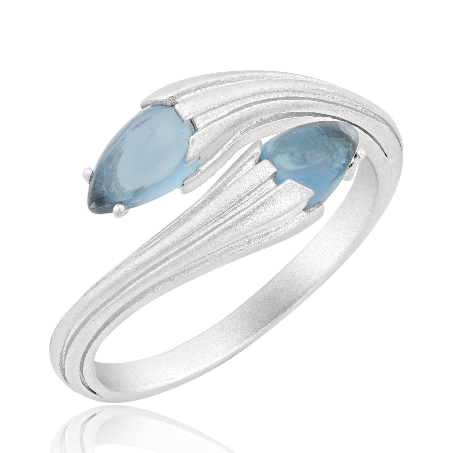 Sterling Silver Blue Topaz Satin Finish Bypass Ring, Sizes 5 to 8