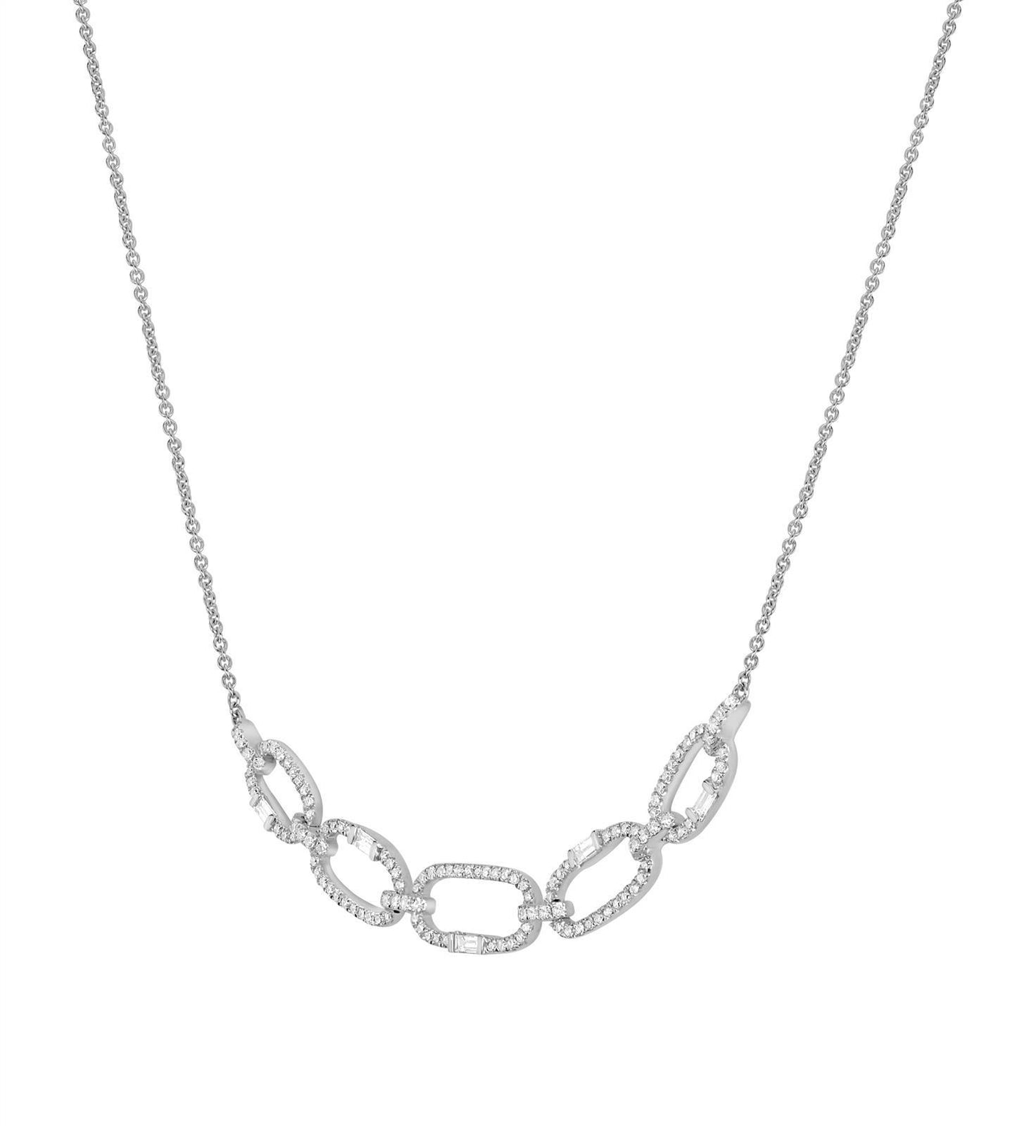 GEMISTRY Women 14K White Gold 0.45Ct Round and Baguette Diamond Link Pendant Necklace (GH Color, SI1 Clarity)