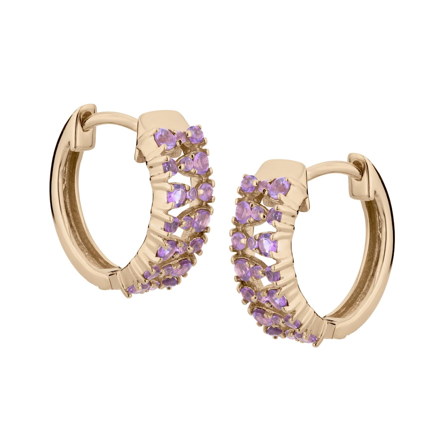 Gemistry Classic Womens or Girls 14K Yellow Gold Genuine Gemstone Amethyst Hoop Earring Birthstone Jewelry Gift for Her. Birthday| Wedding | Anniversary