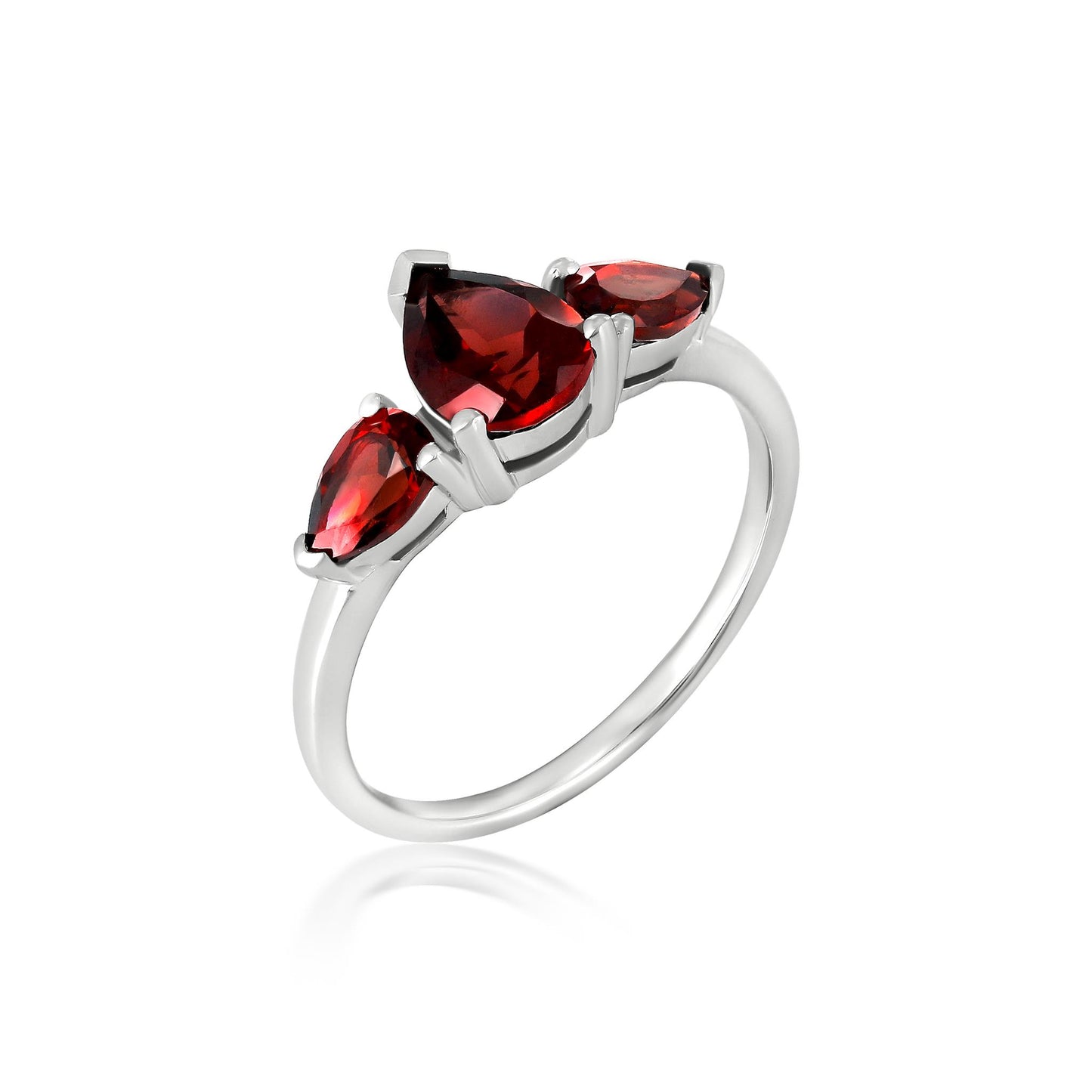 Sterling Silver Garnet 3-Stone Pear-Cut Ring, Sizes 7 to 9