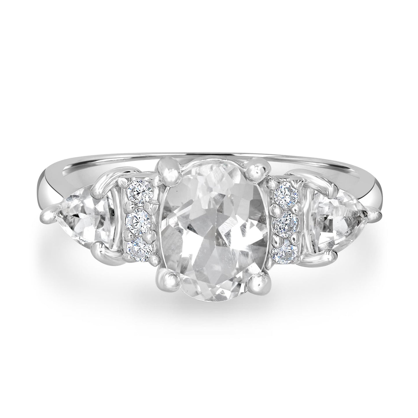 Sterling Silver White Topaz and Cubic Zirconia 3-Stone Ring, Sizes 7 to 9