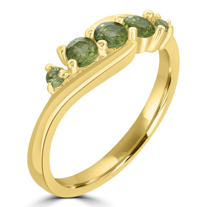 Angela 14K Gold Over Sterling Silver Peridot 5-Stone Wave Ring, Sizes 6 to 8