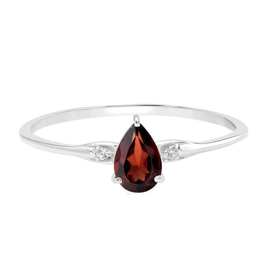 Dew 14K White Gold Garnet Stackable Pear Ring, Sizes 6 to 8