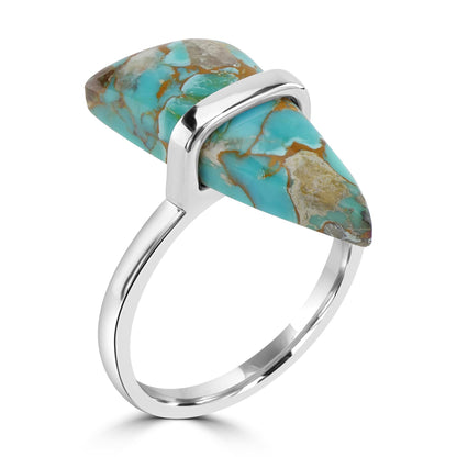 GG Collection Sterling Silver Sonoran Turquoise Gemstone Wrapped Triangular Ring, Sizes 5 to 9