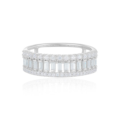 Judy Crowell Jewelry Sterling Silver Cubic Zirconia Vertical Baguette Band Ring, Sizes 6 to 9