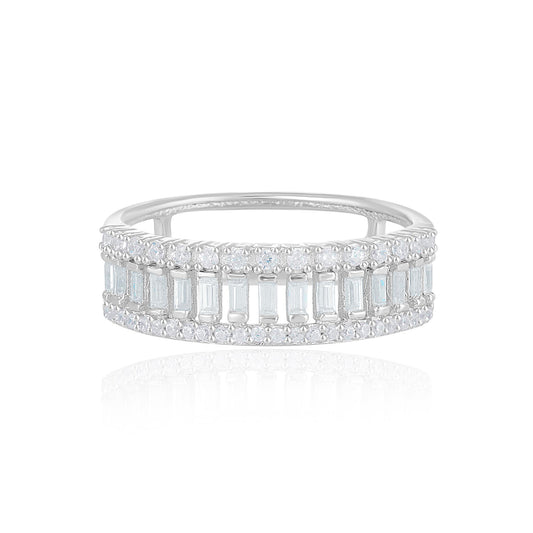 Judy Crowell Jewelry Sterling Silver Cubic Zirconia Vertical Baguette Band Ring, Sizes 6 to 9