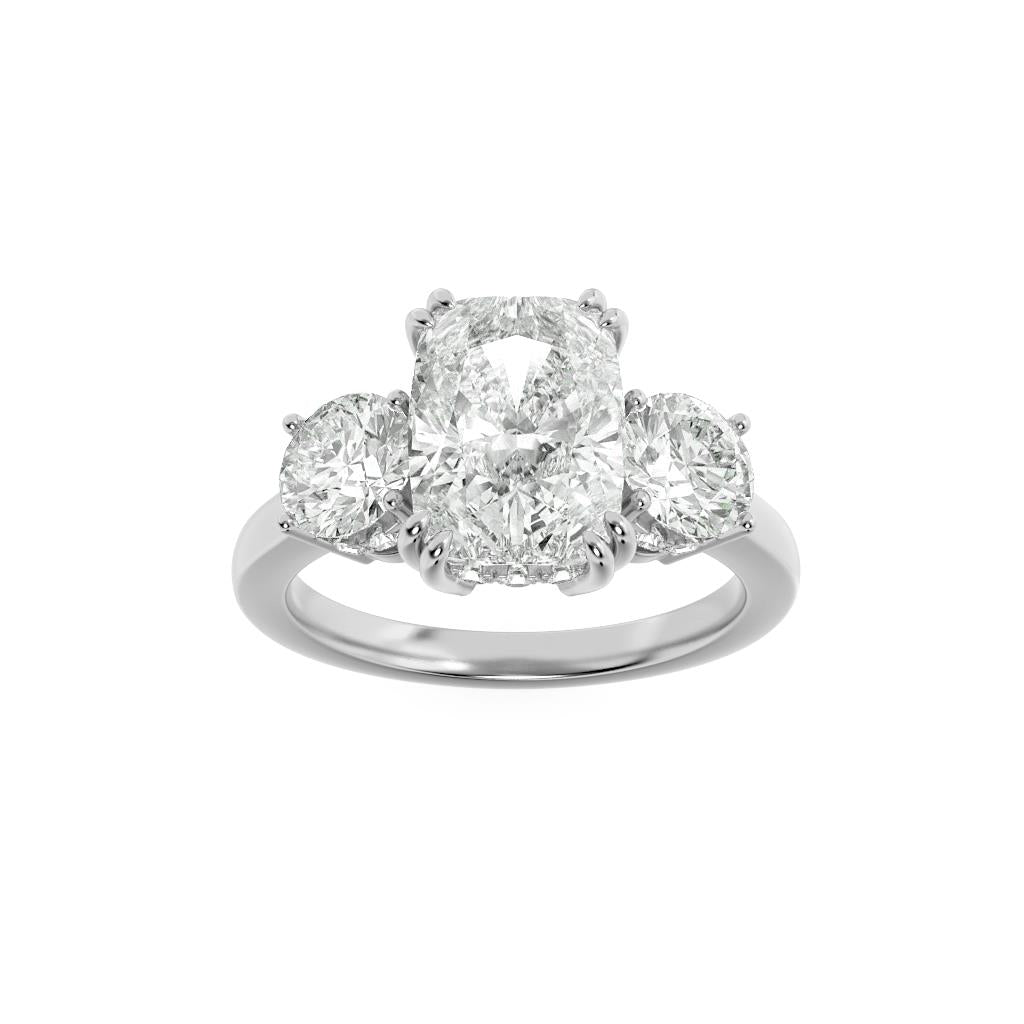 14K White Gold Lab Grown Diamond 3.0 CTTW Cushion and Round Cut Ring