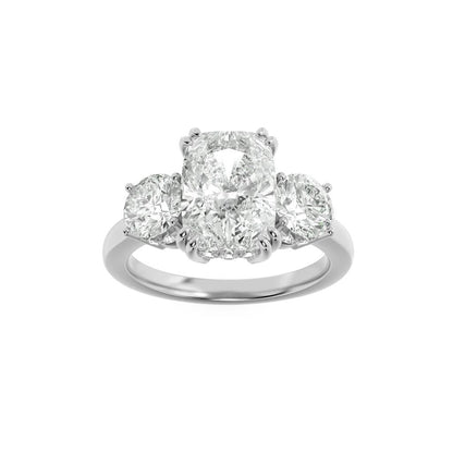 14K White Gold Lab Grown Diamond 3.0 CTTW Cushion and Round Cut Ring