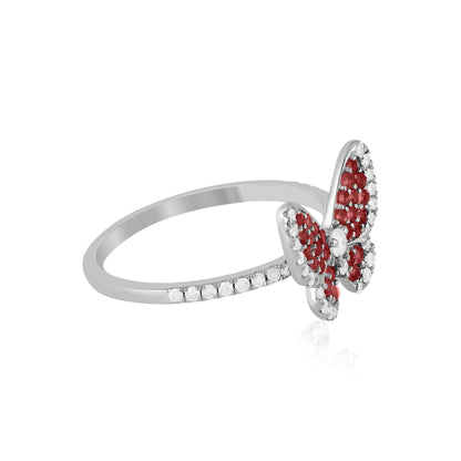 14K White Gold Ruby and White Topaz Butterfly Ring