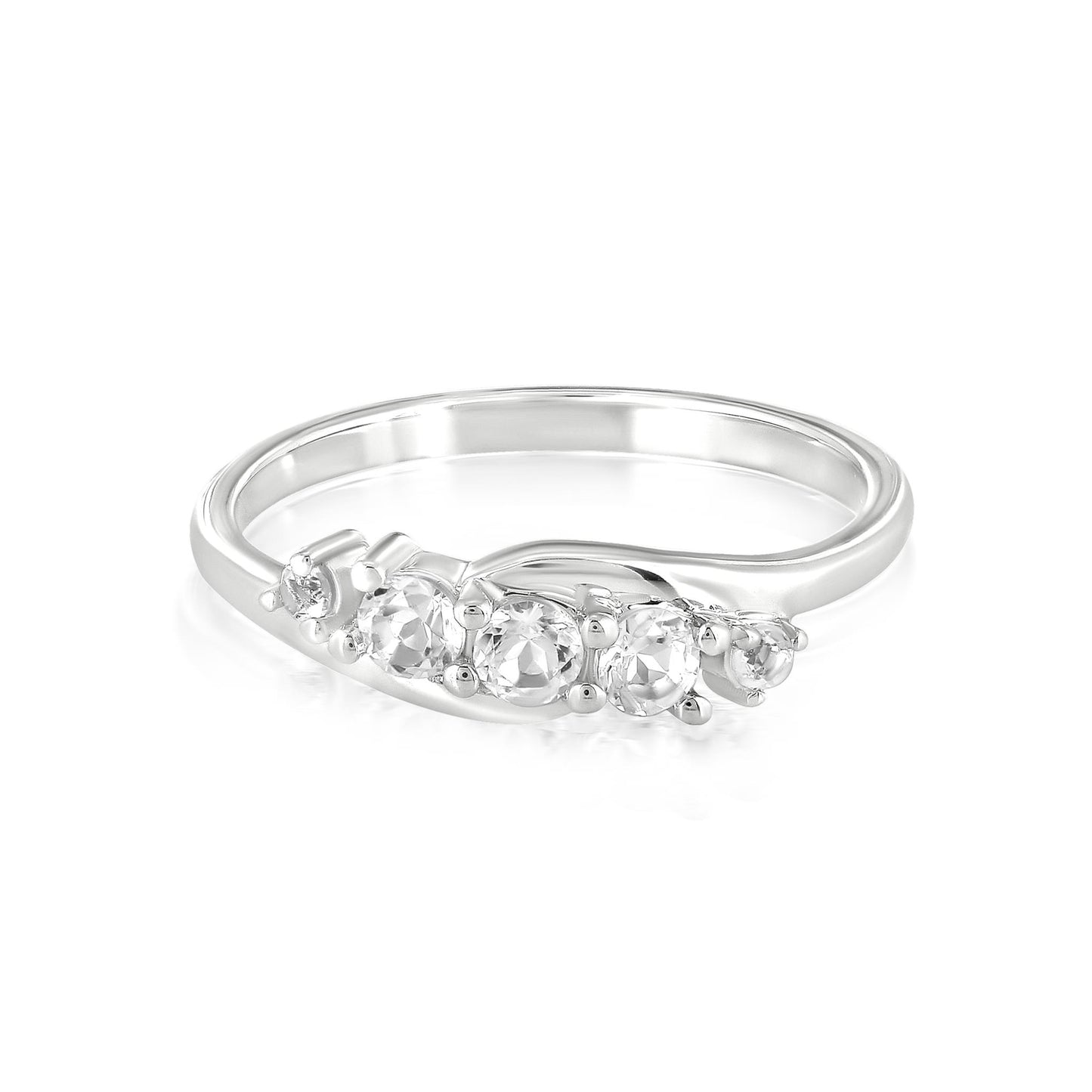 Angela Sterling Silver 5-Stone White Topaz Wave Ring, Sizes 7 to 9