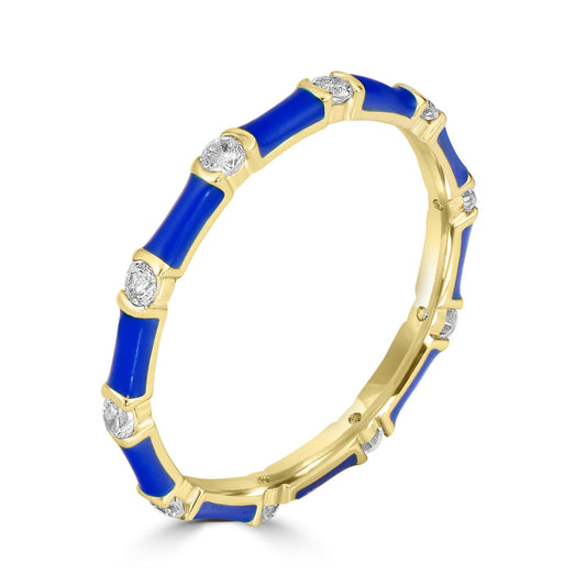 Bob Mackie Jewelry Gold over Brass Blue Enamel White Cubic Zirconia Band Ring, Size 7