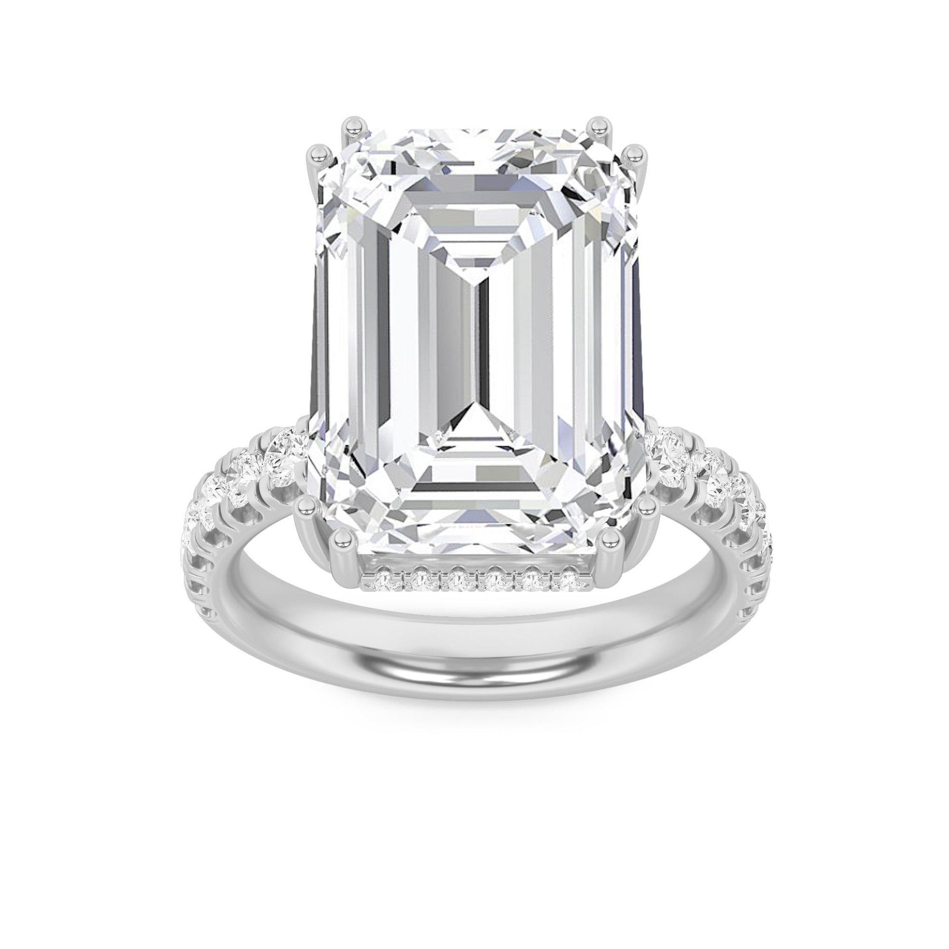 14K White Gold Lab Grown Diamond 10.2 CTTW Emerald Cut Ring