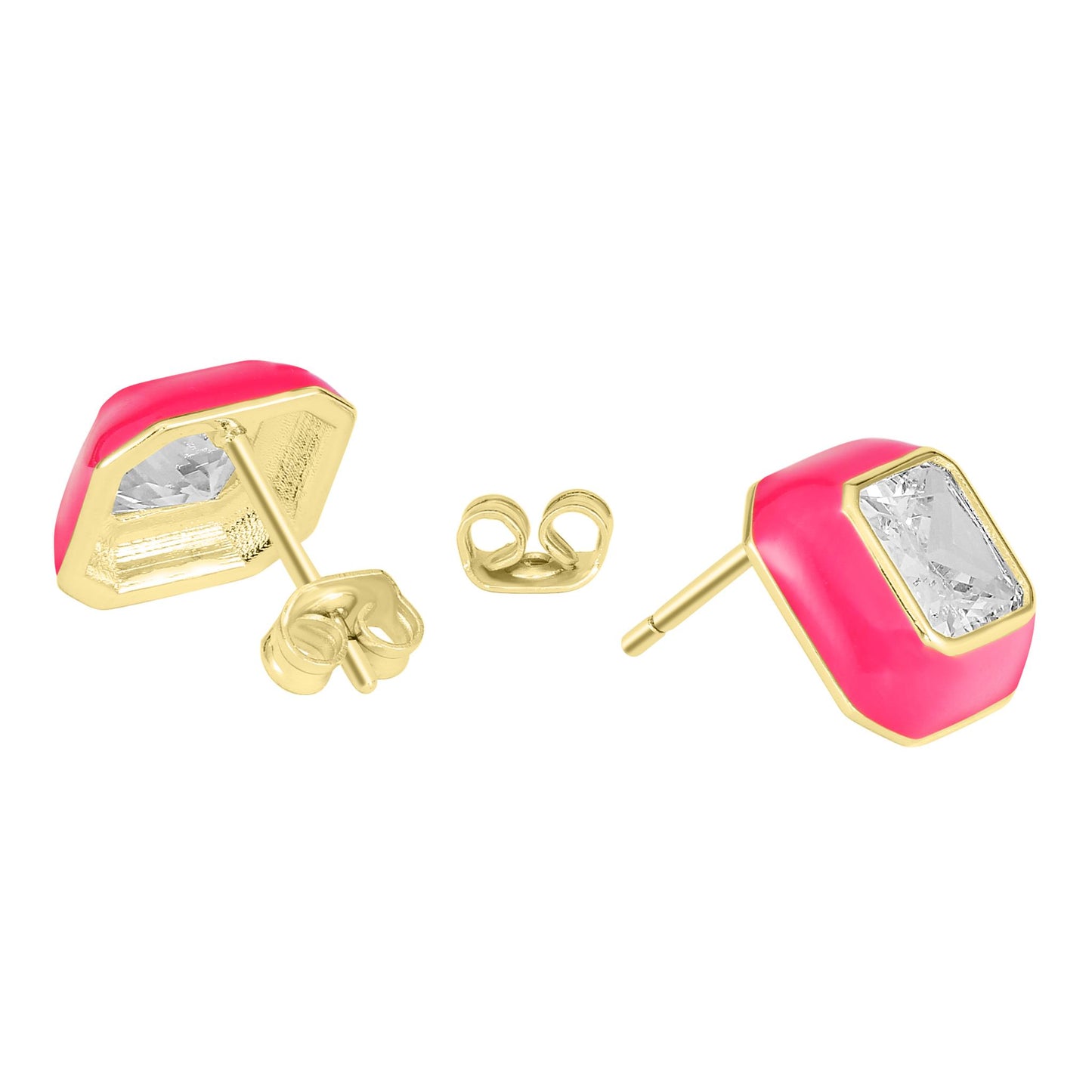 Bob Mackie Jewelry 14K Gold Over Brass Red Enamel Cubic Zirconia Stud Earrings