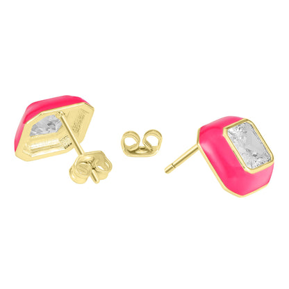 Bob Mackie Jewelry 14K Gold Over Brass Red Enamel Cubic Zirconia Stud Earrings