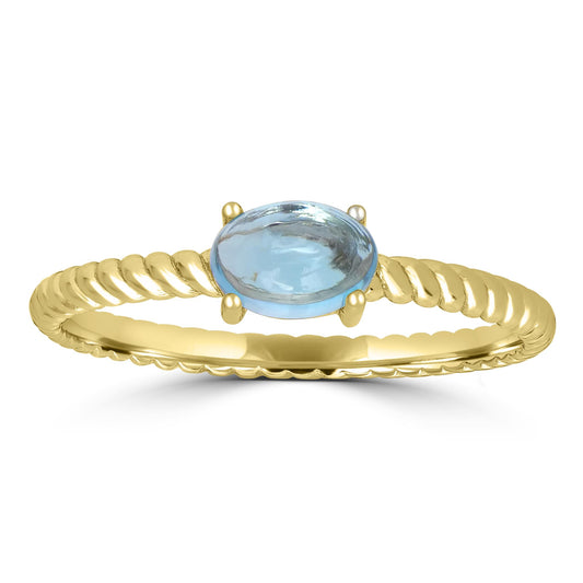 Fiona 14k Gold Oval Solitaire Swiss Blue Topaz Gemstone Stackable Ring