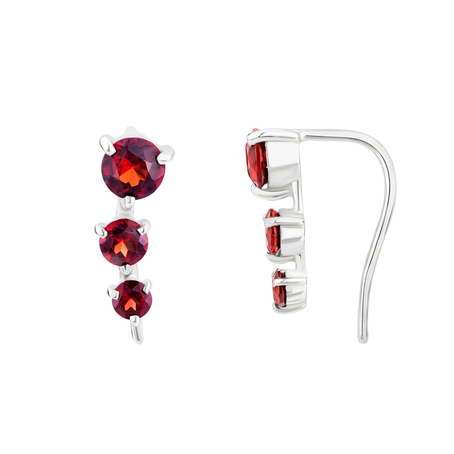 Gemistry Stacked Womens or Girls 14K White Gold Graduated Sized Genuine Garnet Stone Stud Earrings Birthstone Jewelry Gift For Her. Birthday | Wedding | Anniversary