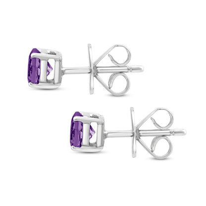 Gemistry Genuine 925 Sterling Silver 5mm Round Genuine Gemstone Birthstone Hypoallergenic and Solitaire Post & Clutch Stud Earrings For Women (Amethyst)