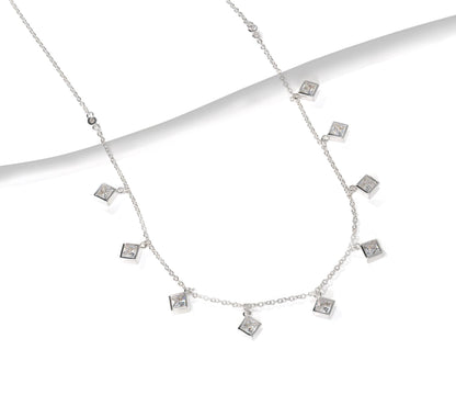 Kathy Levine Sterling Silver Cubic Zirconia Princess Cut Necklace