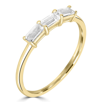 Heidi 14K Gold Over Sterling Silver White Topaz Gemstone Stackable 3-Stone Baguette Ring, Sizes 6 to 8