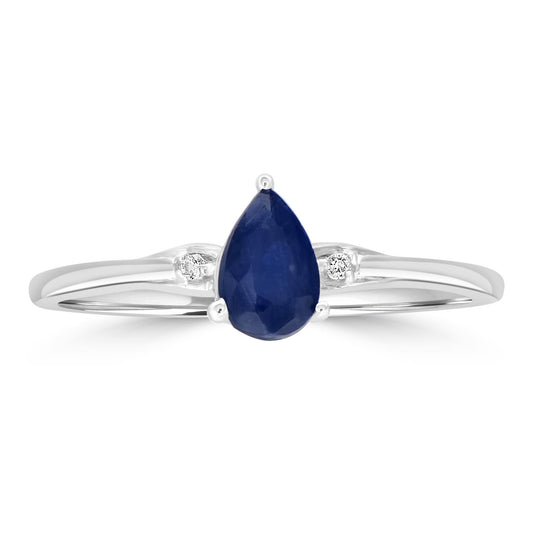 Dew Sterling Silver Blue Sapphire Stackable Pear Ring, Sizes 6 to 8