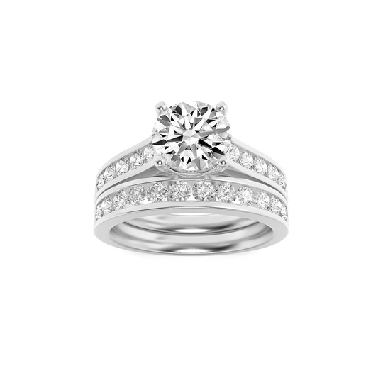 14K White Gold Lab Grown Diamond 2.0 CTTW Round Cut Center Stone Wedding Set