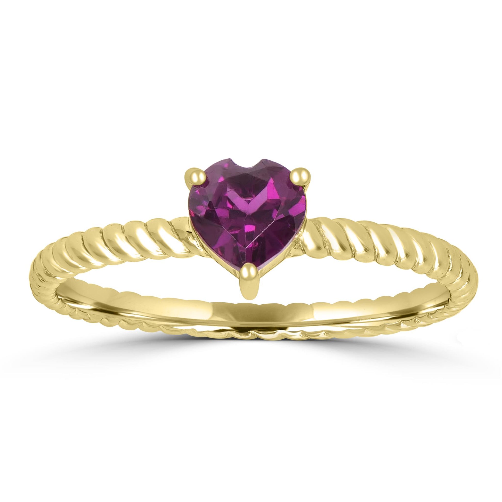 Amora 14k Gold Heart Solitaire Rhodolite Gemstone Stackable Ring