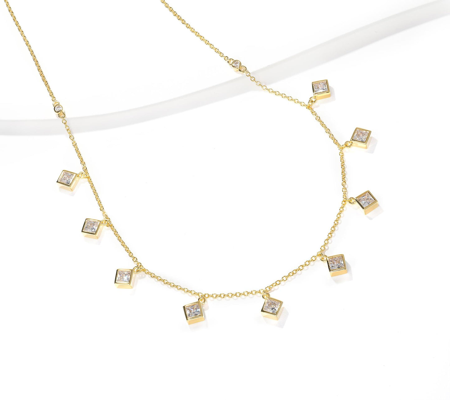 Kathy Levine 14K Gold-Plated Sterling Silver Cubic Zirconia Princess Cut Necklace